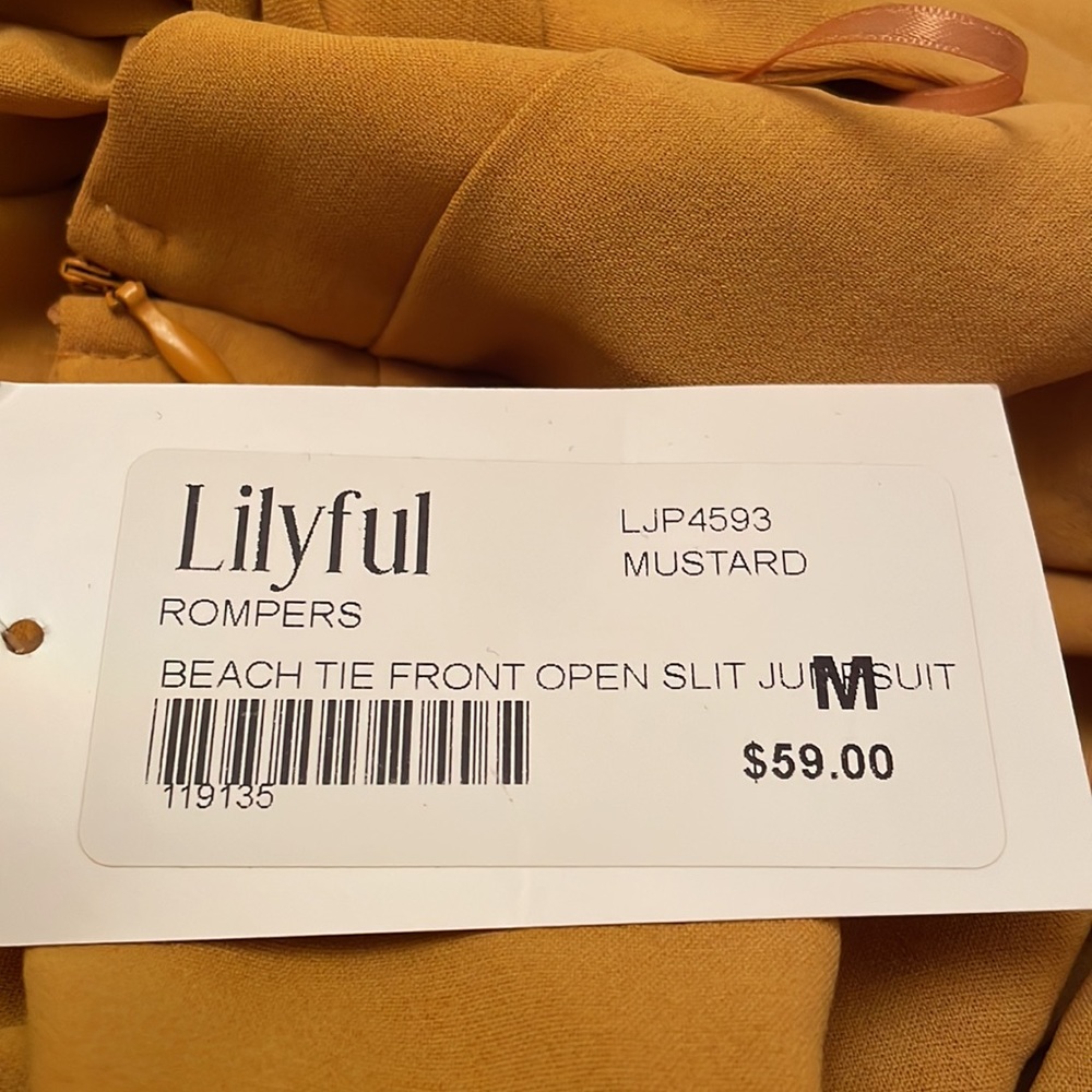 Twist-Front Mustard Yellow Jumpsuit with Spaghetti Straps - Picture 6 of 7